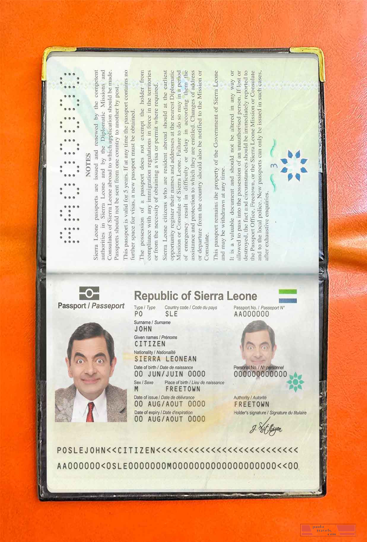 Sierra Leone passport photo look PSD template